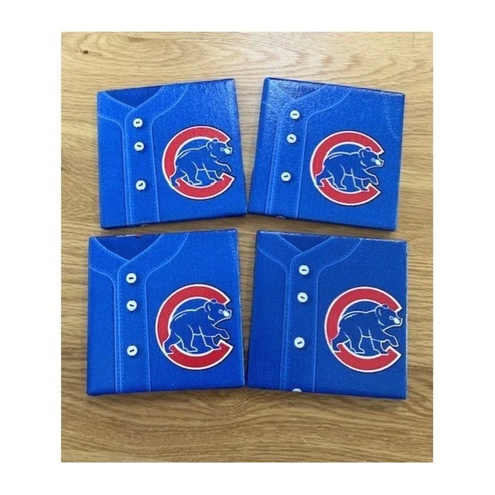 MLB Chicago Cubs Coasters Set of 4 Blue Good Jersey Design Cork Backing 4x4